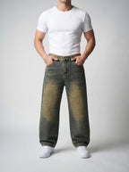 Men's Casual Oversized Wide Leg Denim Jeans with Coin Pocket Detail