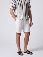 Men's Casual Short Sleeve Open Crochet Knit Shirt with Camp Collar