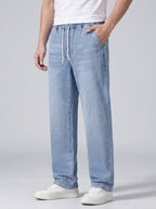 Men's Casual Straight Leg Denim Jeans with Elasticated Drawstring Waist