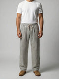 Men's Casual Striped Drawstring Wide Leg Trousers