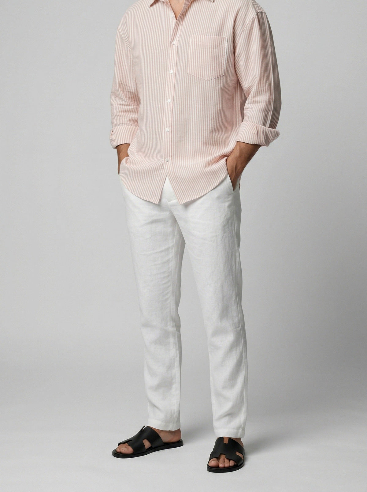 Men's Casual Striped Long Sleeve Shirt with Chest Pocket