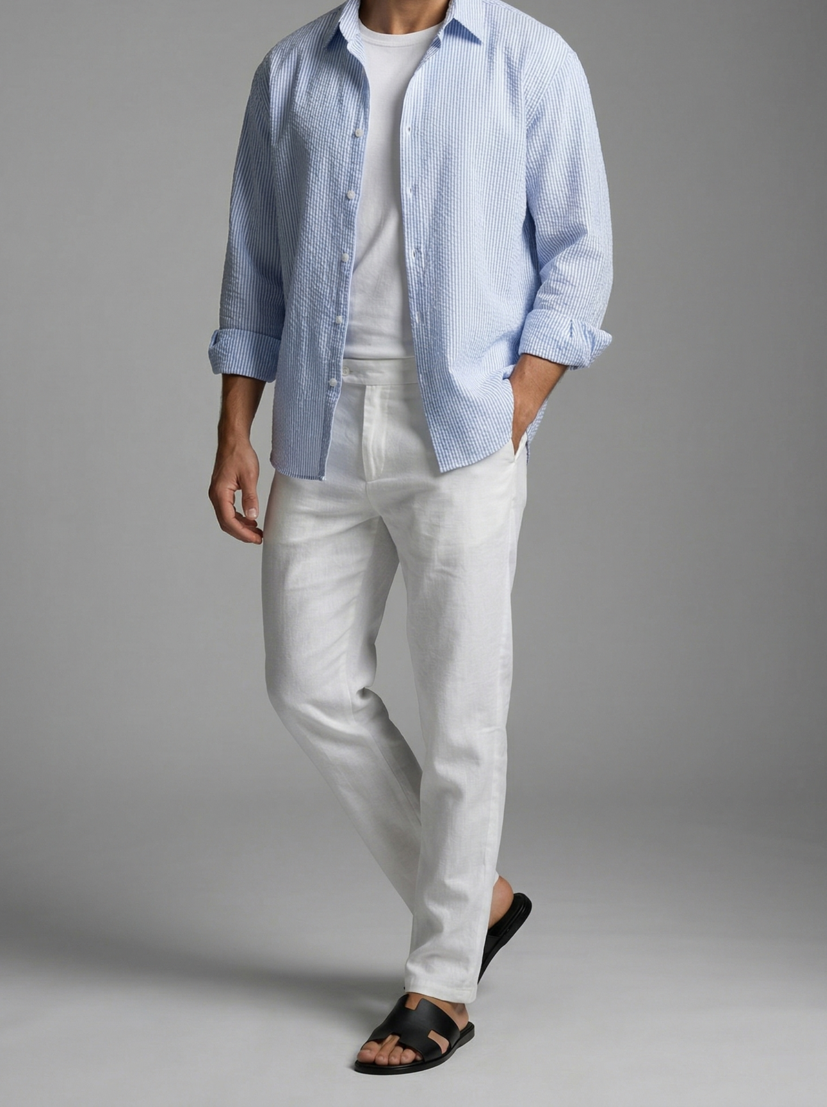 Men's Casual Striped Seersucker Cotton Oversized Shirt