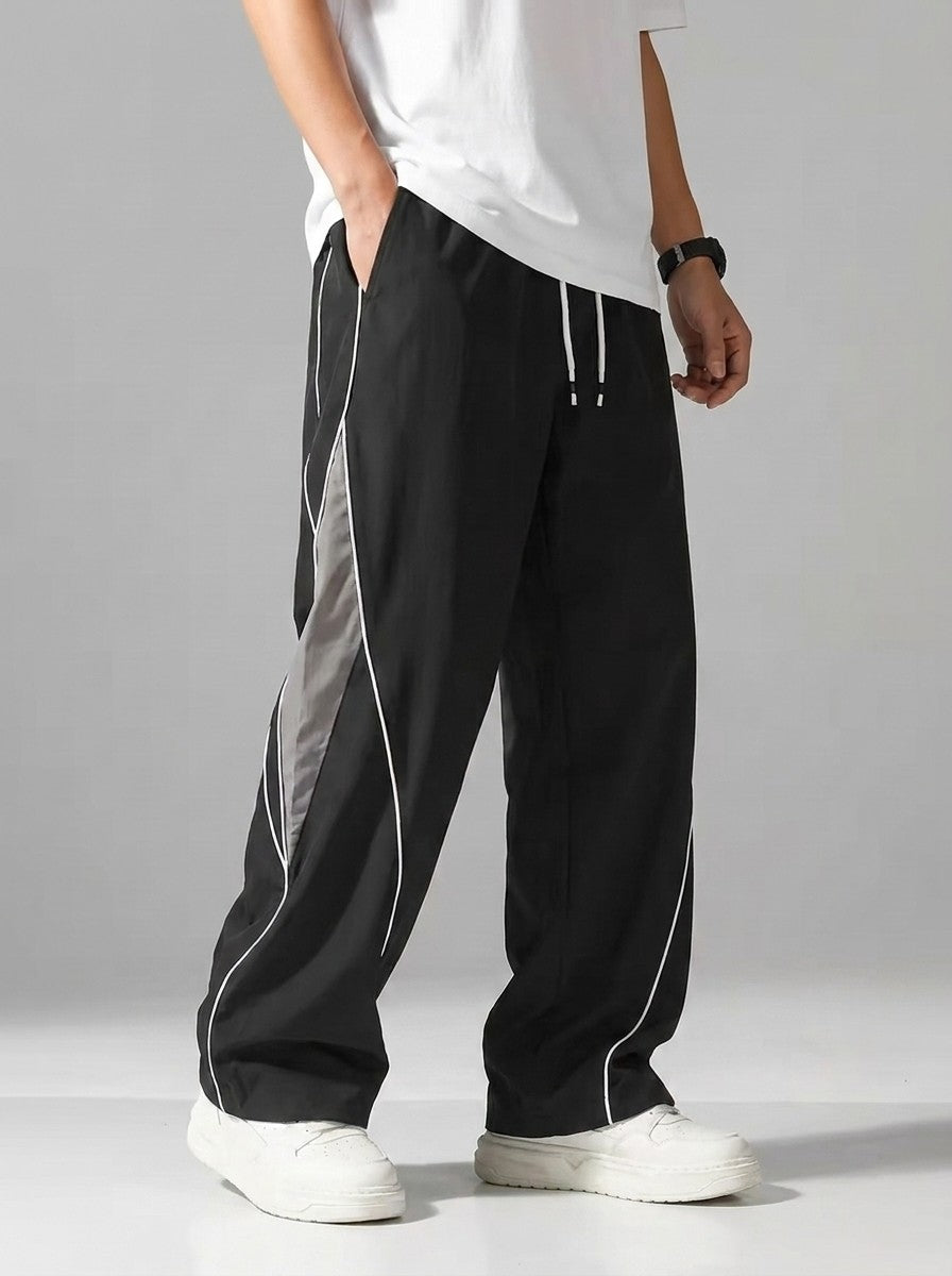 Men's Casual Track Pants with Curved Piping Detail