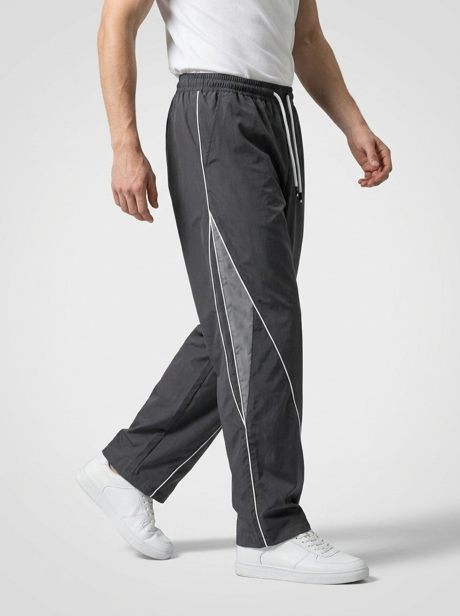 Men's Casual Track Pants with Curved Piping Detail