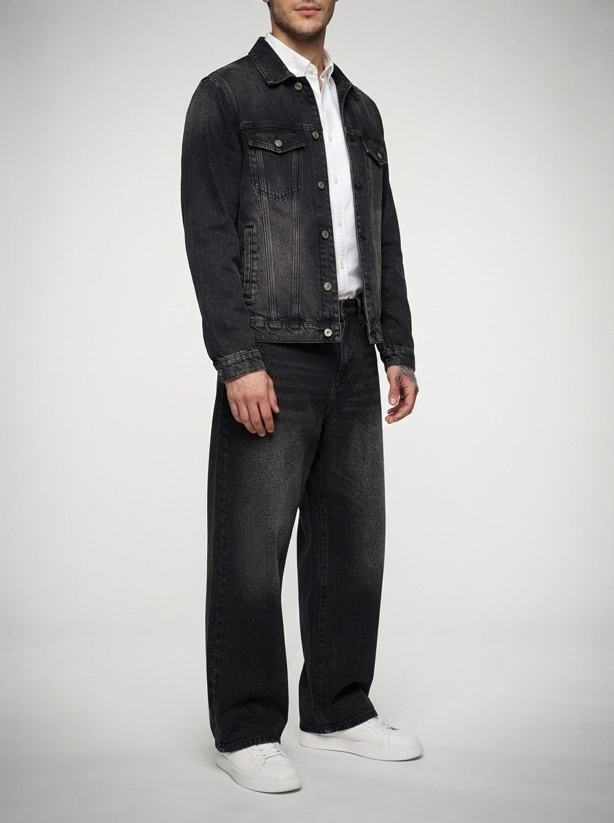 Men's Casual Wide Leg Denim Jeans with Belt Loop Waistband