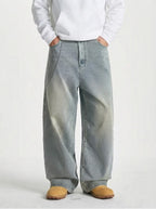 Men's Casual Wide Leg Denim Jeans with Chain Detail