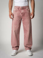 Men's Casual Wide Leg Denim Jeans with Contrast Waistband