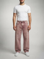 Men's Casual Wide Leg Denim Jeans with Contrast Waistband
