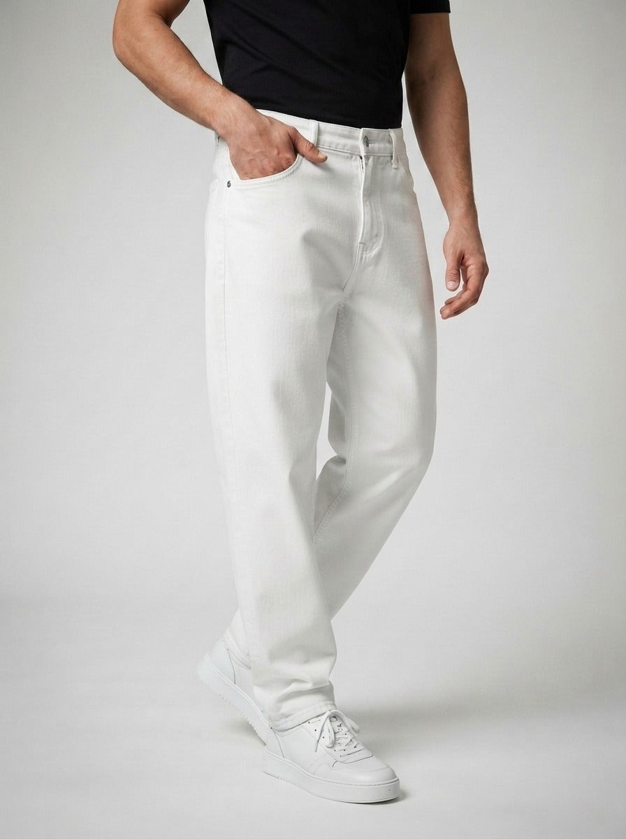 Men's Casual Wide Leg Denim Jeans with Five Pocket Design