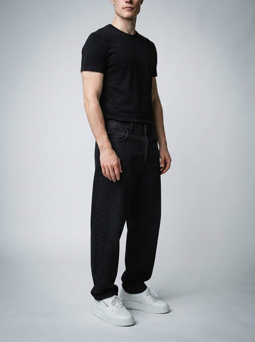 Men's Casual Wide Leg Denim Jeans with Five Pocket Design