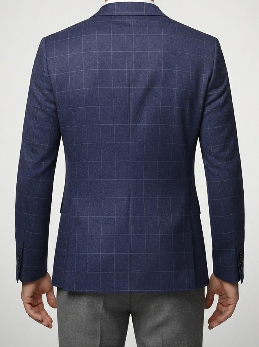 Men's Check Wool Blazer with Notch Lapels
