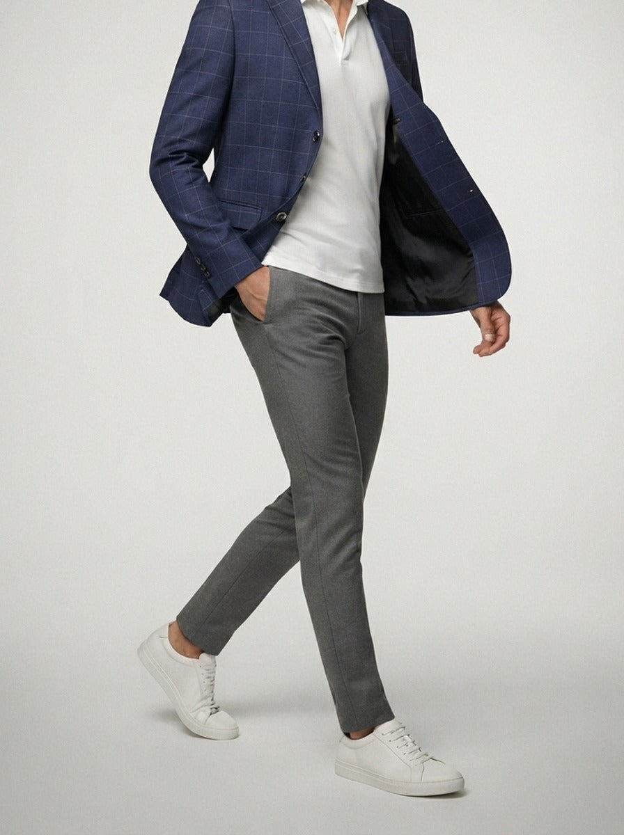 Men's Check Wool Blazer with Notch Lapels