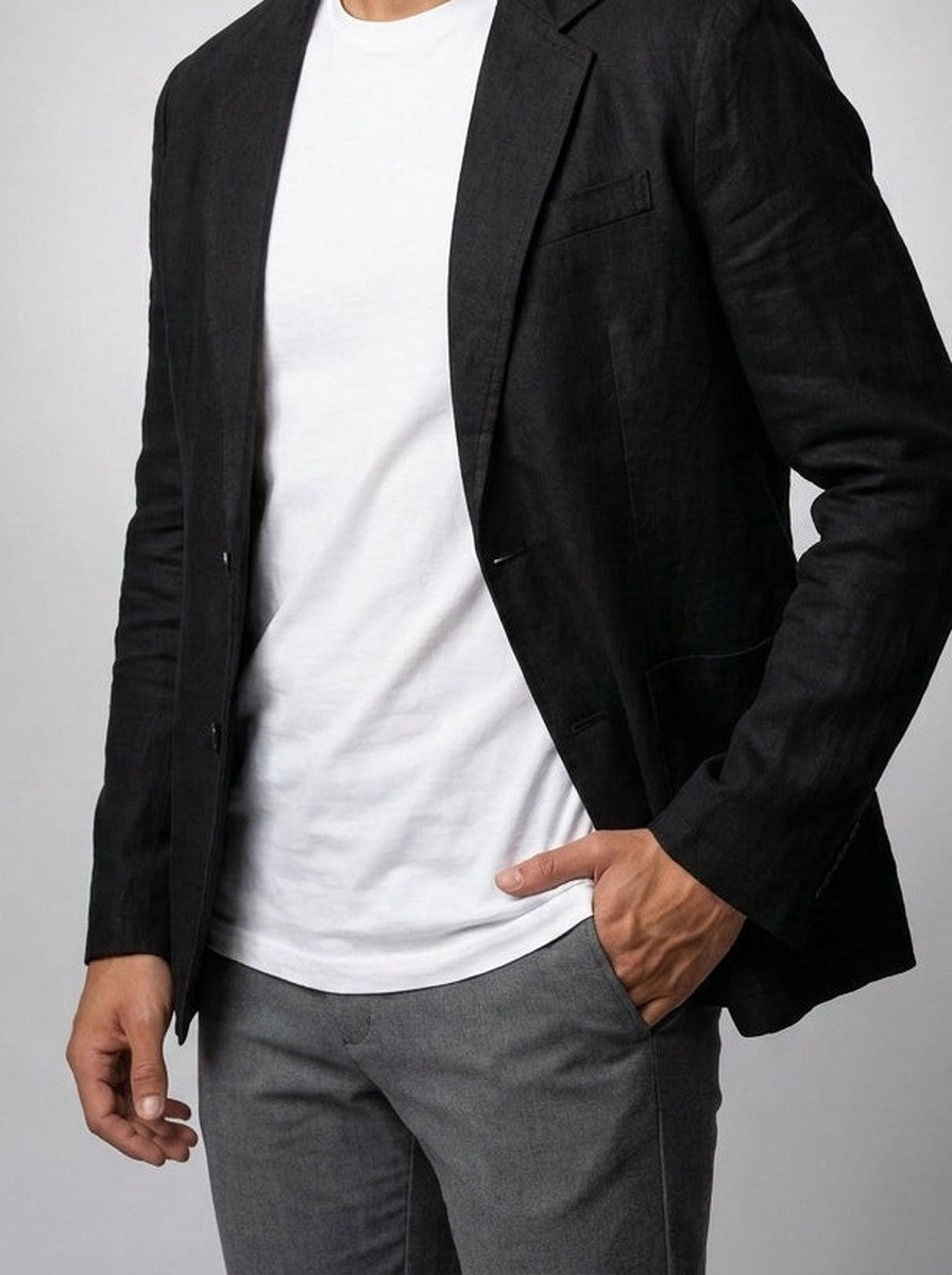 Men's Classic Linen Notch Lapel Blazer