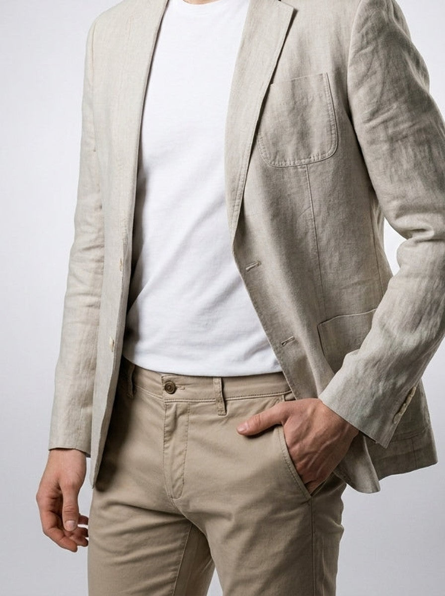 Men's Classic Linen Patch Pocket Blazer with Notch Lapels