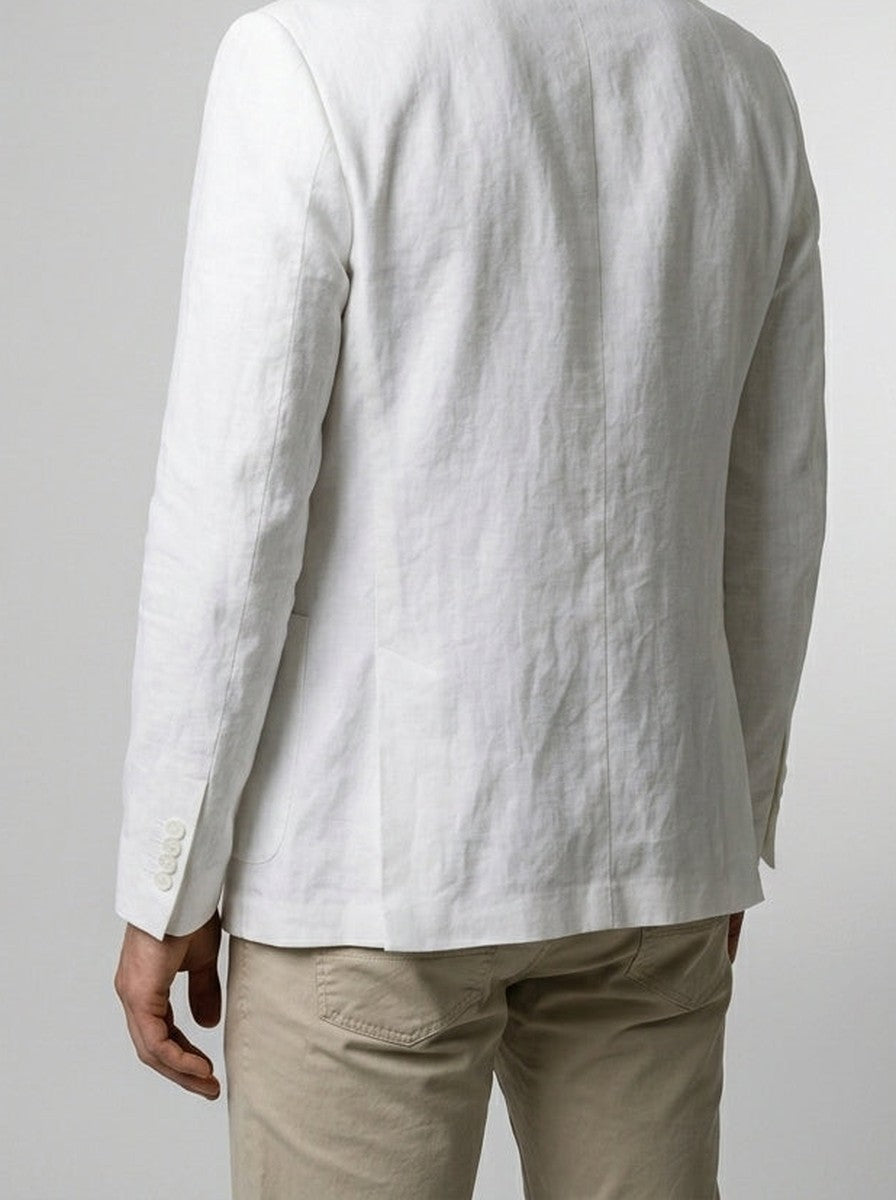 Men's Classic Linen Patch Pocket Blazer with Notch Lapels