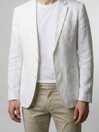 Men's Classic Linen Patch Pocket Blazer with Notch Lapels