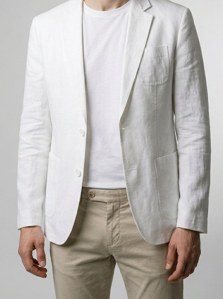Men's Classic Linen Patch Pocket Blazer with Notch Lapels