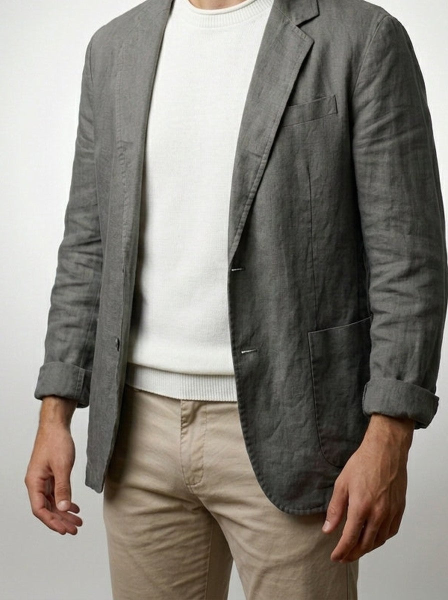 Men's Classic Linen Two Button Blazer with Notch Lapels
