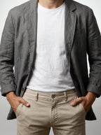 Men's Classic Linen Two Button Blazer with Notch Lapels