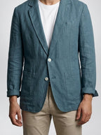 Men's Classic Linen Two Button Blazer with Notch Lapels