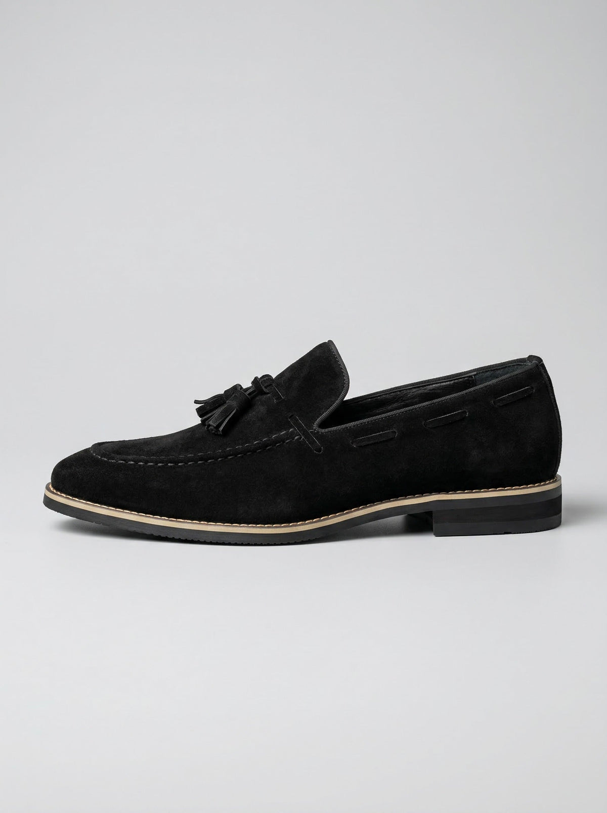 Men's Classic Slip-On Suede Tassel Loafers with Contrast Welt