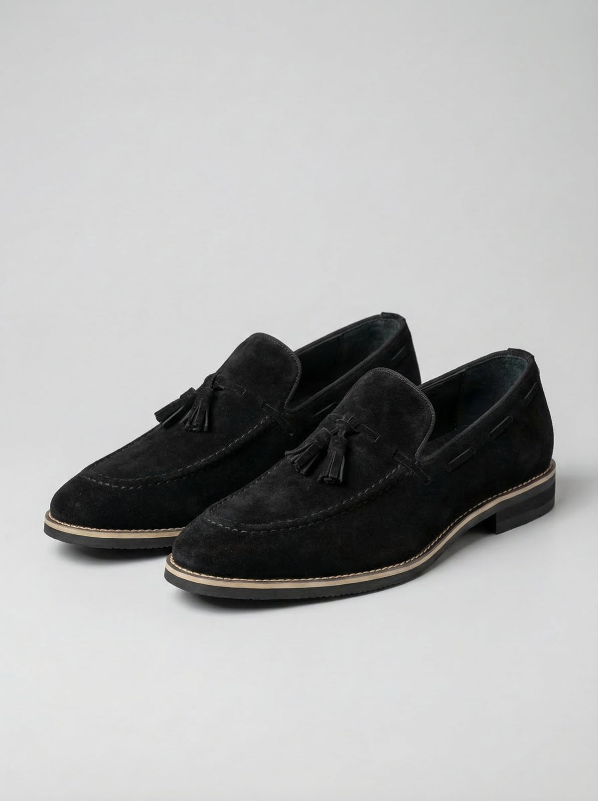 Men's Classic Slip-On Suede Tassel Loafers with Contrast Welt