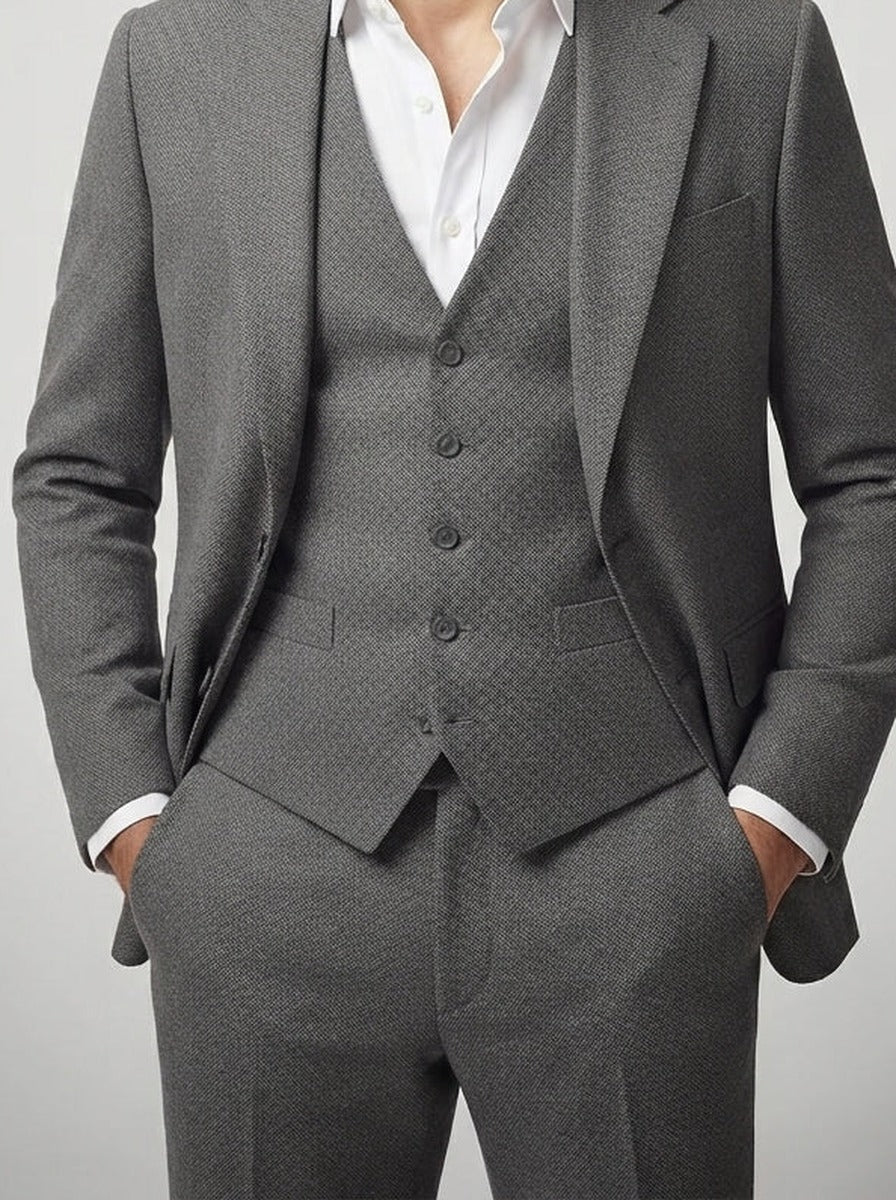 Men's Classic Three-Piece Wedding Suit with Notch Lapels