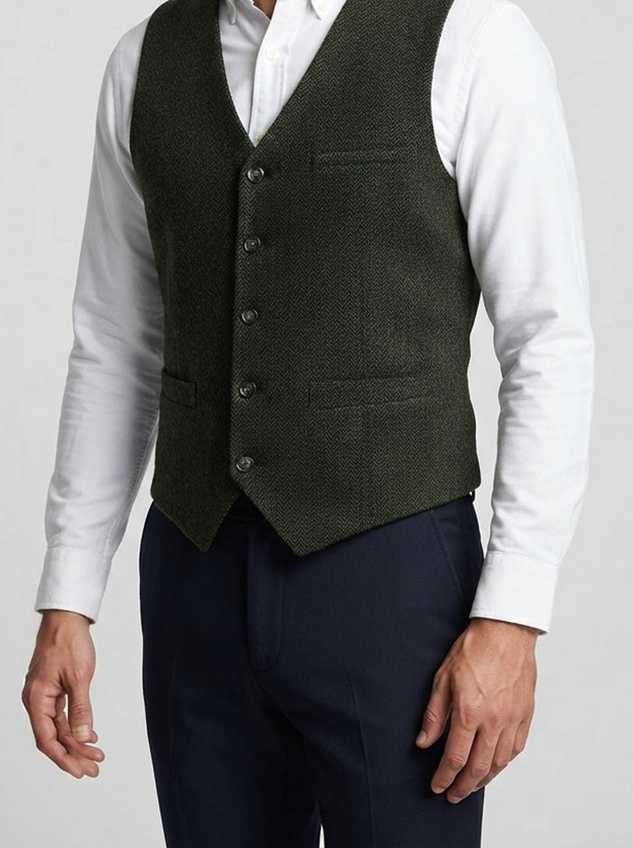 Men's Classic Tweed Tailored Wedding Waistcoat