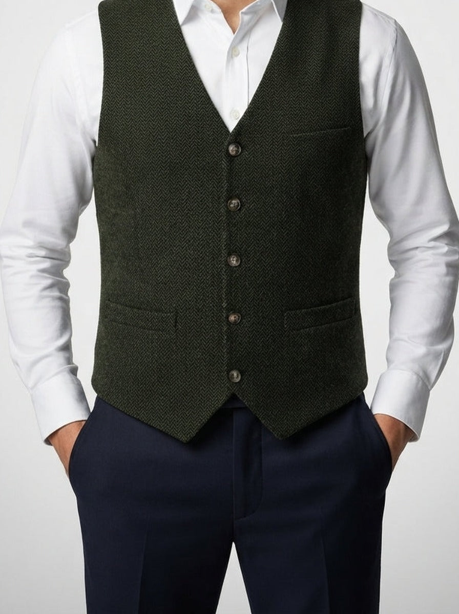 Men's Classic Tweed Tailored Wedding Waistcoat