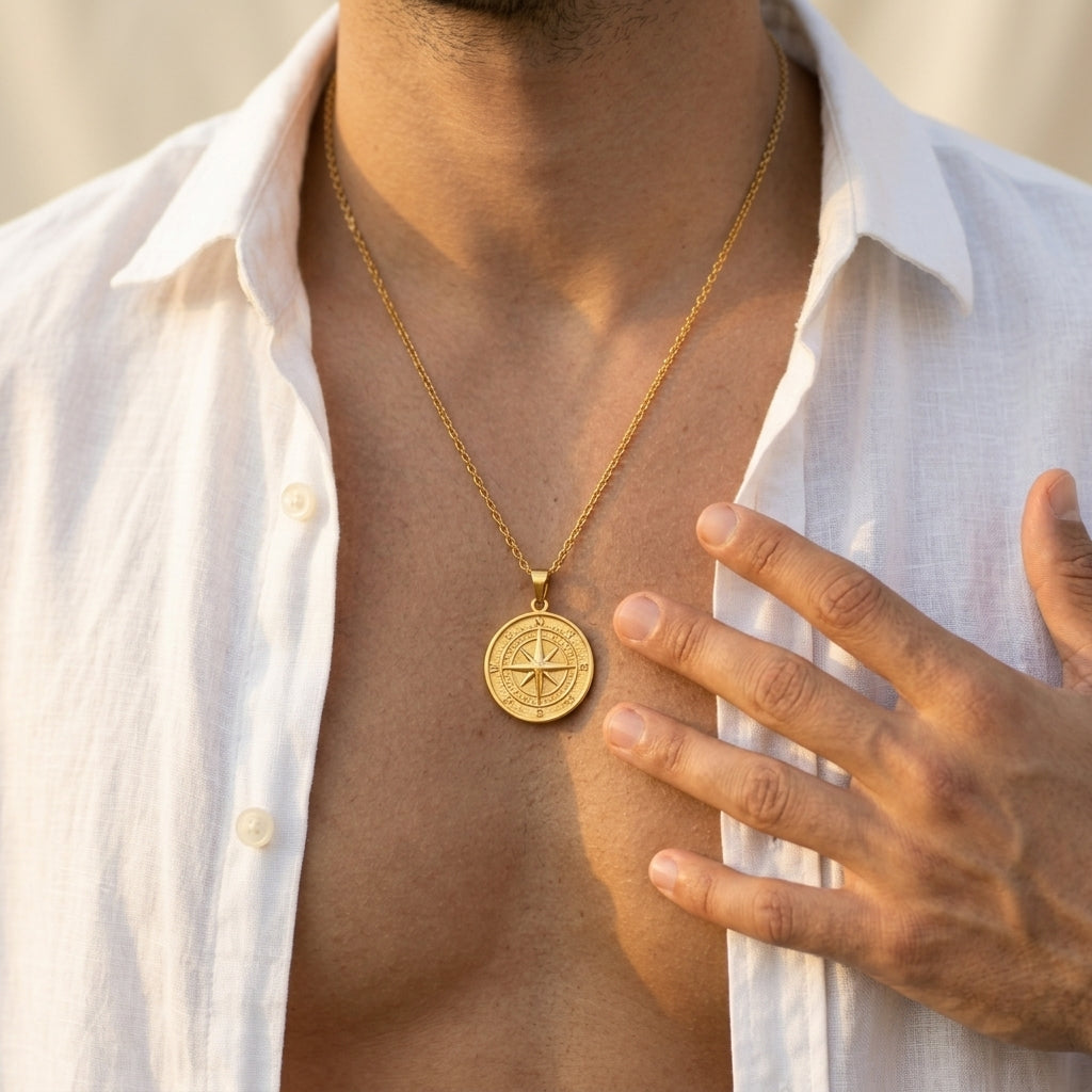 Men's Compass Pendant Necklace