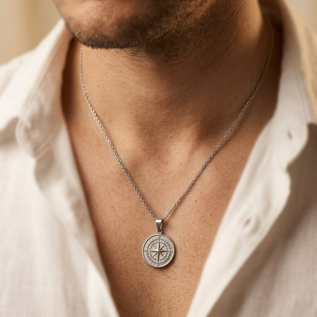 Men's Compass Pendant Necklace