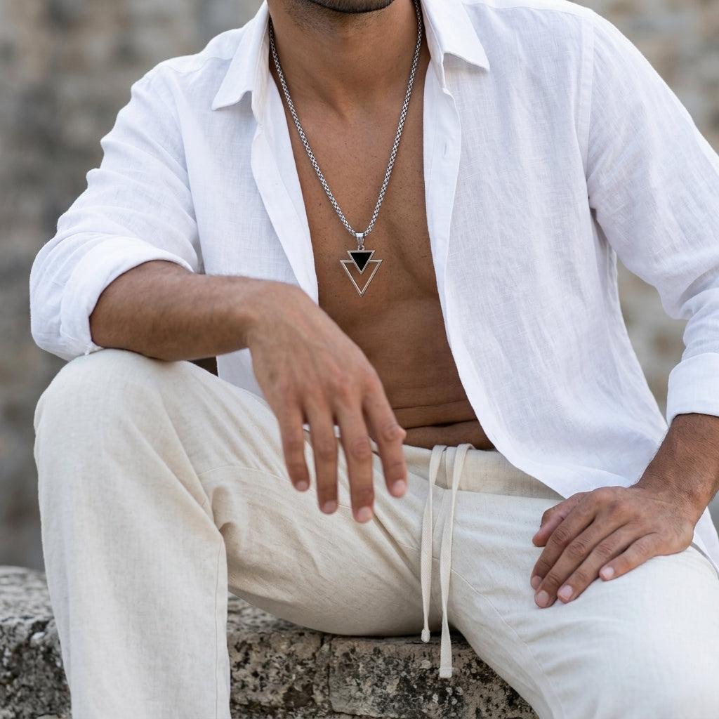 Men's Double Triangle Pendant Necklace