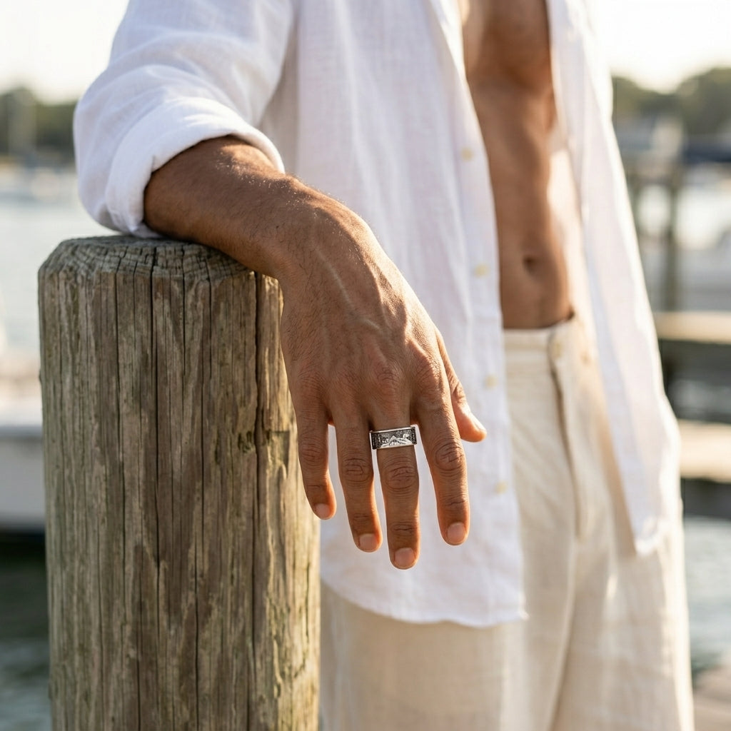 Men's Engraved Wide Band Ring