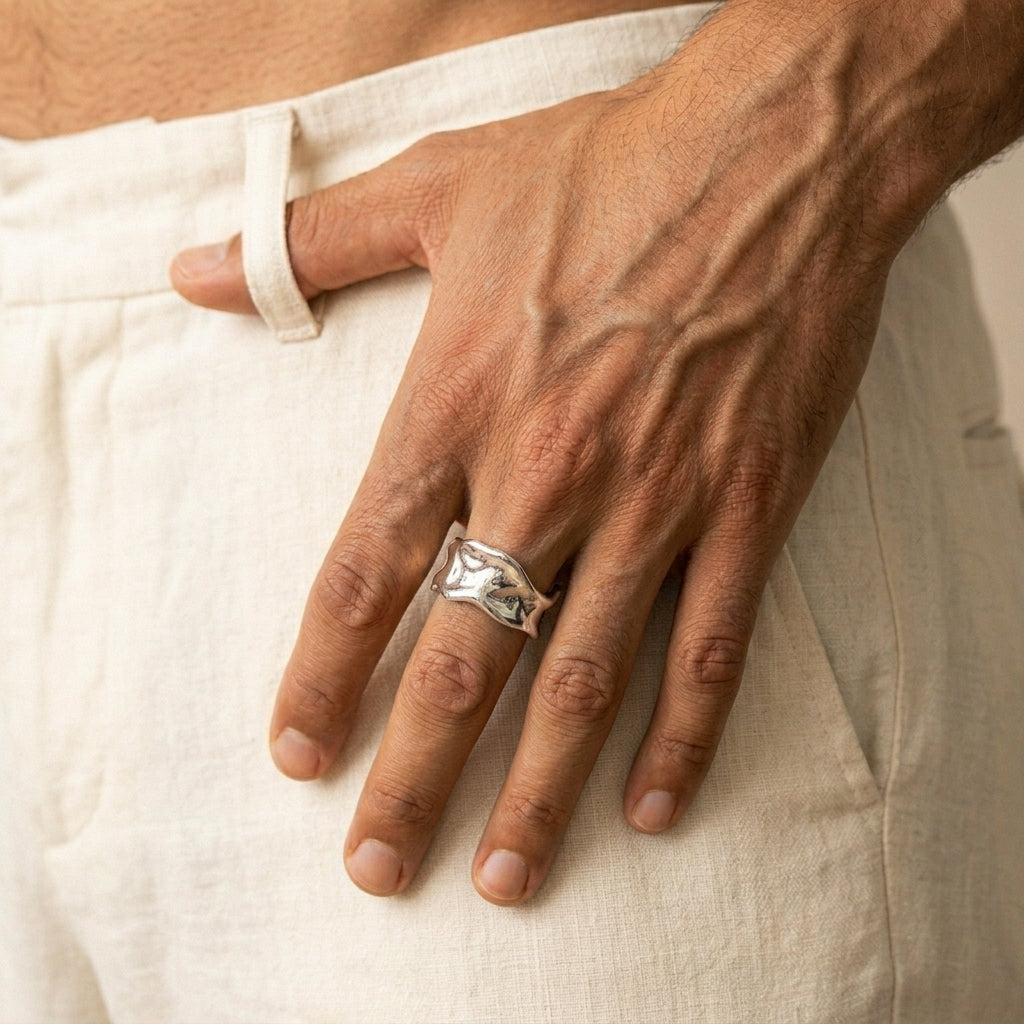 Men's Hammered Cuff Ring