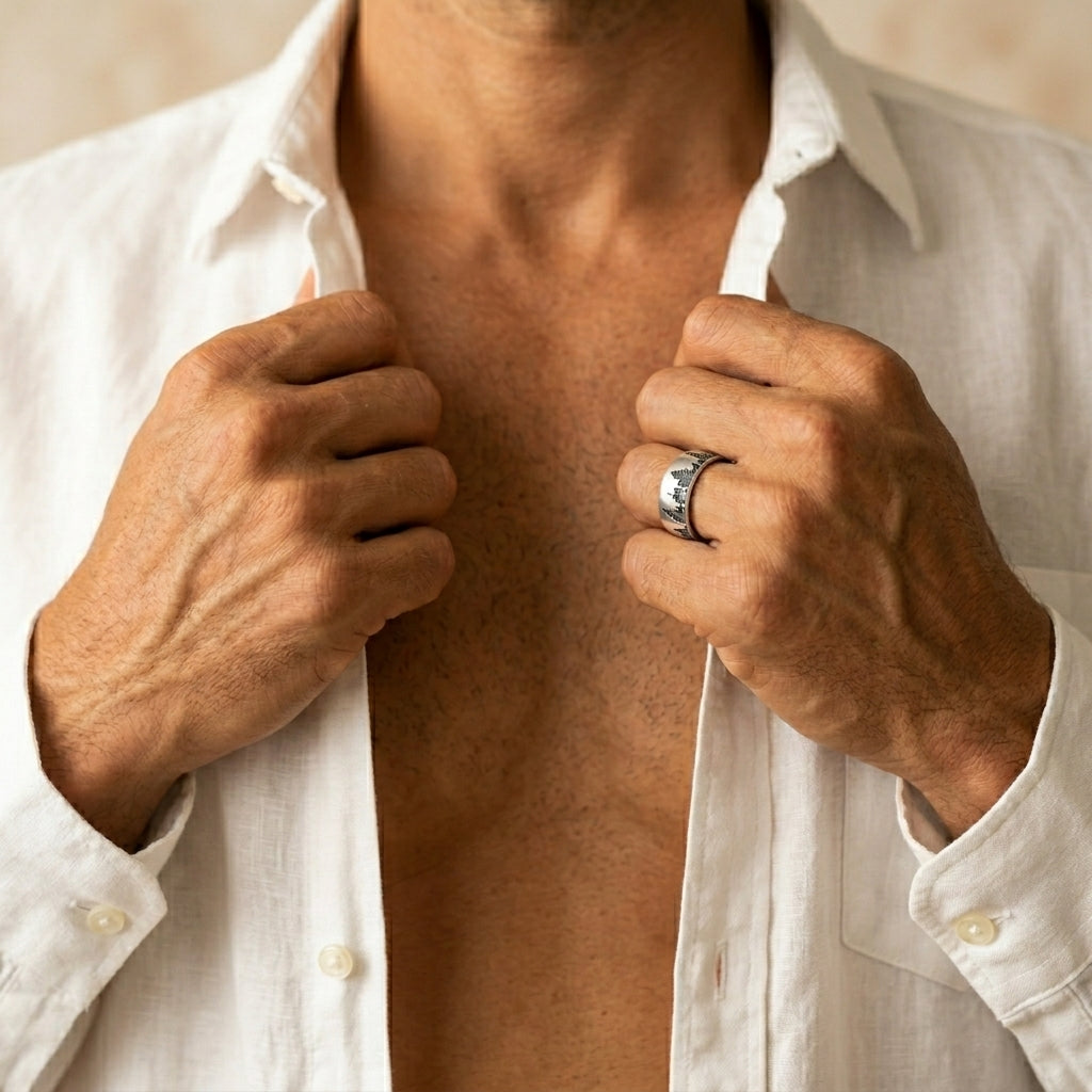Men's Landscape Engraved Ring