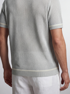 Men's Open Mesh Knit Short Sleeve Shirt with Camp Collar and Chest Pocket