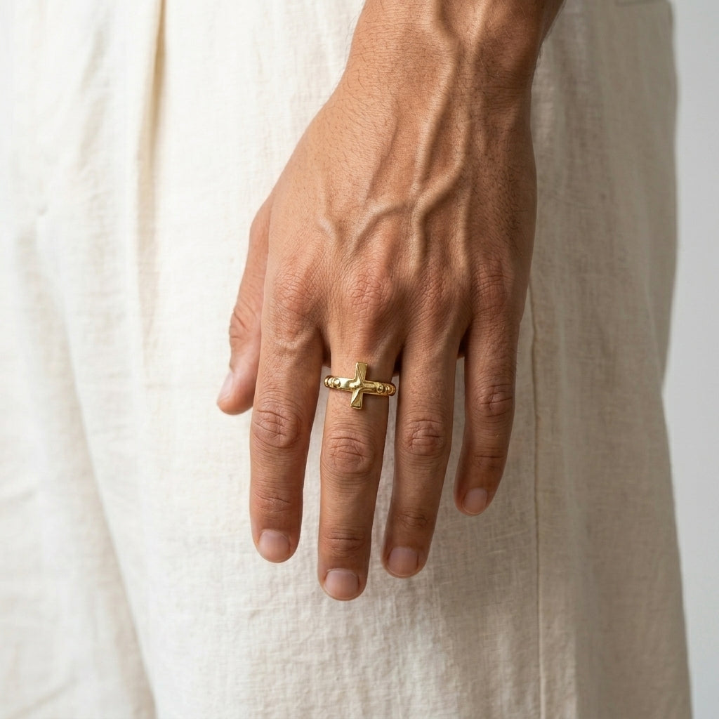 Men's Openwork Cross Ring