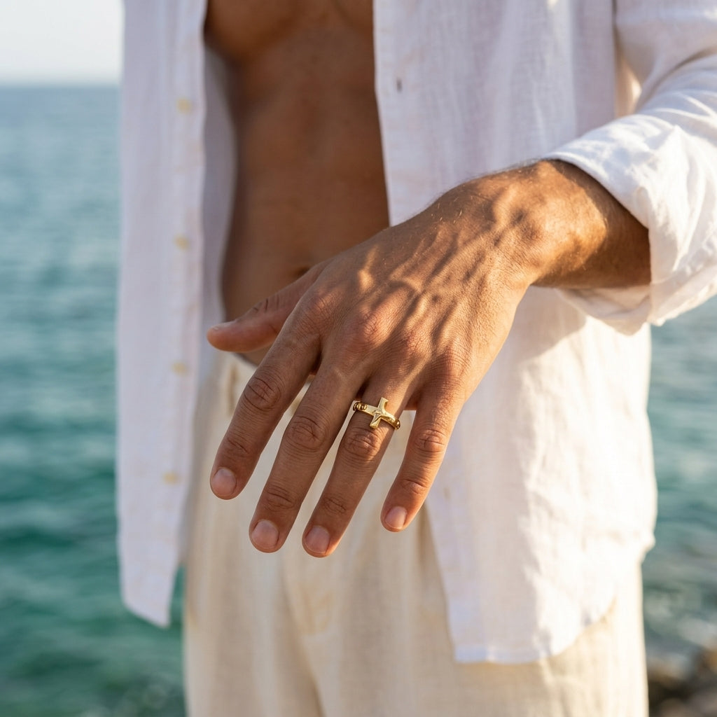 Men's Openwork Cross Ring