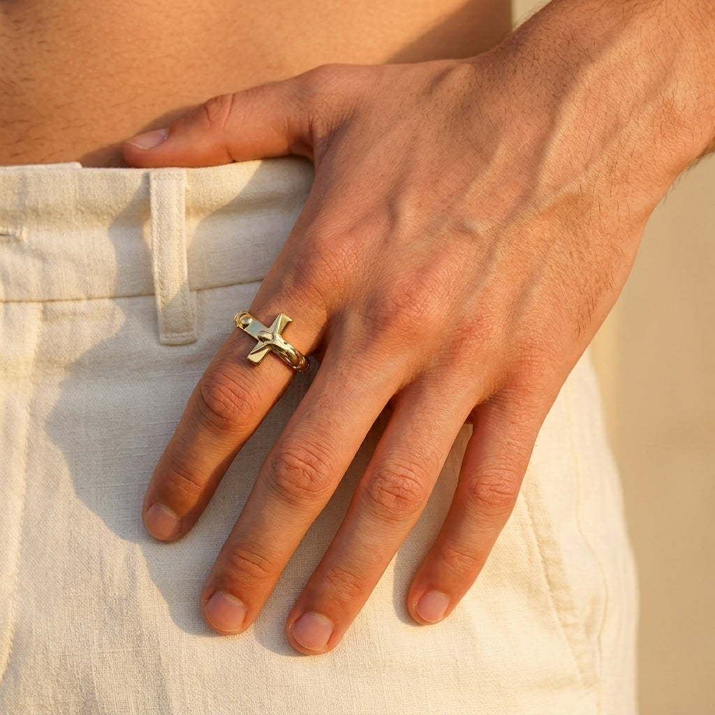 Men's Openwork Cross Ring