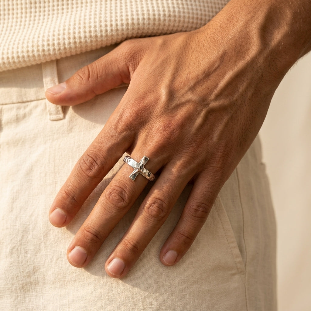 Men's Openwork Cross Ring