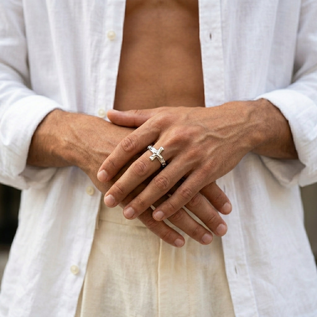 Men's Openwork Cross Ring