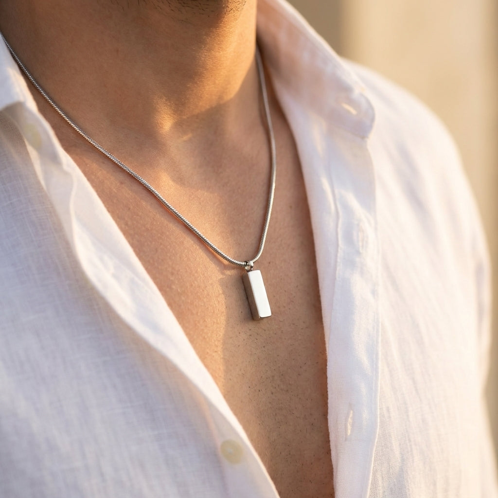 Men's Polished Rectangle Pendant Necklace