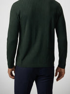 Men's Ribbed Knit Long Sleeve Polo Shirt