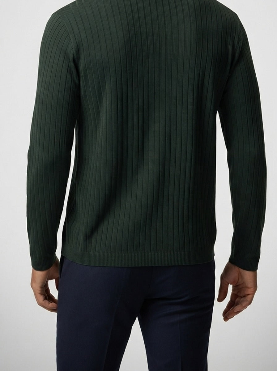 Men's Ribbed Knit Long Sleeve Polo Shirt