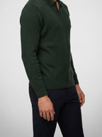 Men's Ribbed Knit Long Sleeve Polo Shirt