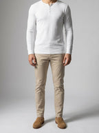 Men's Ribbed Stretch Knit Long Sleeve Henley Shirt with Button Placket