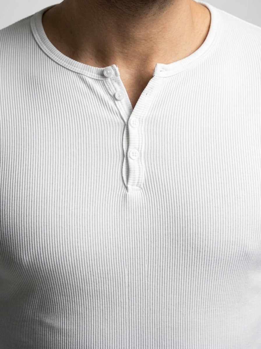 Men's Ribbed Stretch Knit Long Sleeve Henley Shirt with Button Placket