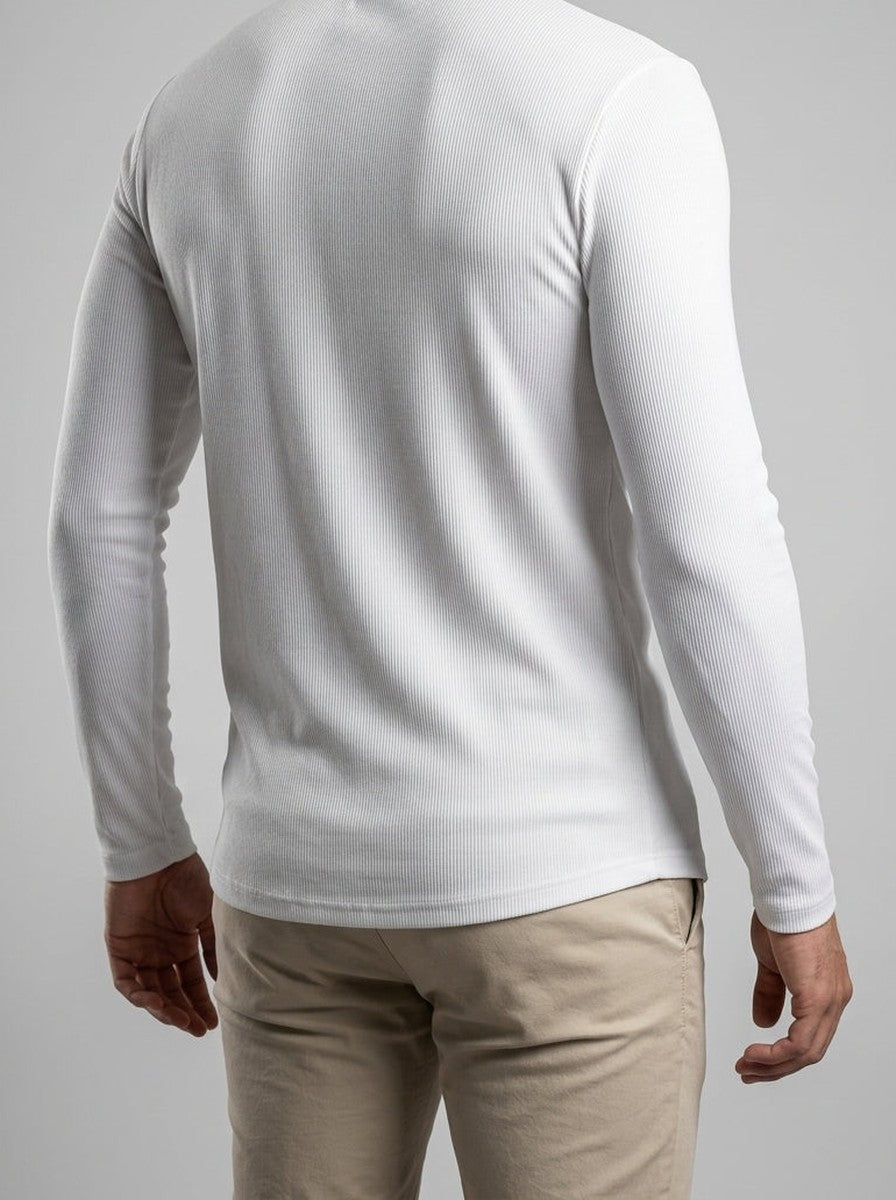 Men's Ribbed Stretch Knit Long Sleeve Henley Shirt with Button Placket