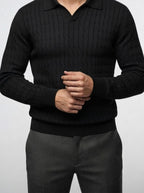 Men's Smart-Casual Cable Knit Long Sleeve Polo Shirt