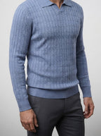 Men's Smart-Casual Cable Knit Long Sleeve Polo Shirt